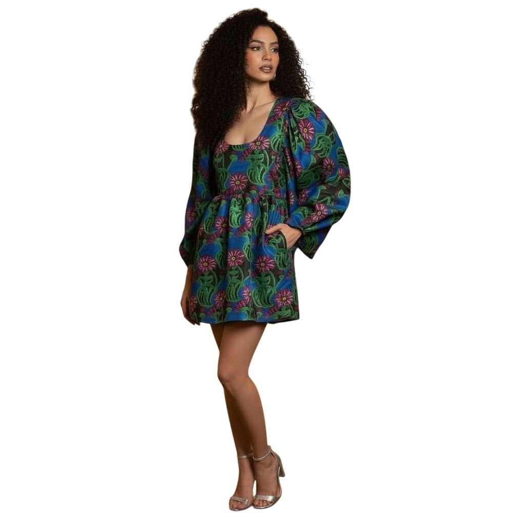 La DoubleJ Gerber Dolly Minidress Puff Sleeve XS Green Holiday Party Gift Ready - Picture 3 of 10